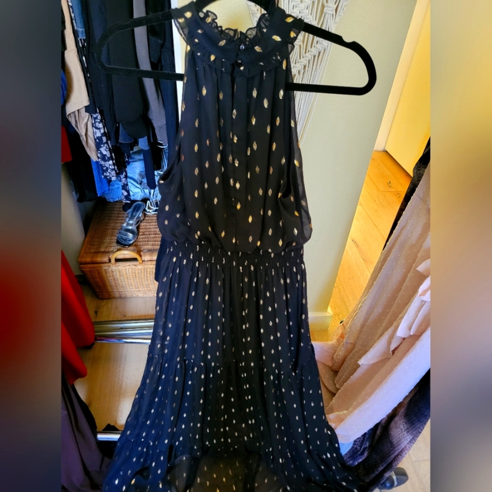 Black and gold shine mock turtleneck dress